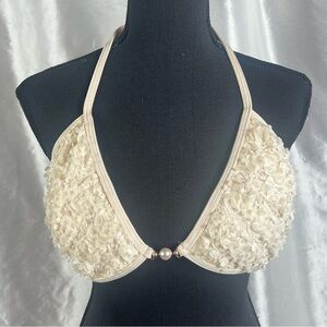 Ivory Floral Lace Bikini Top – Romantic Mesh Bralette Swimwear XL Cottagecore